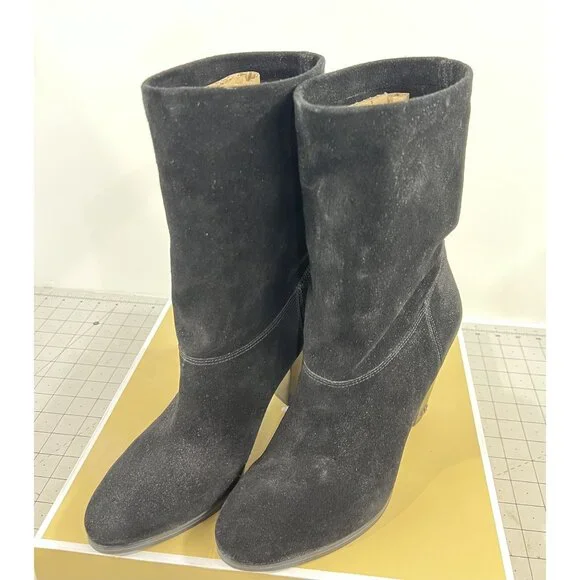 Michael Kors Divia Bootie Black Suede High Heel Boots Women's Sz. 8 US 38 EU - Picture 1 of 9